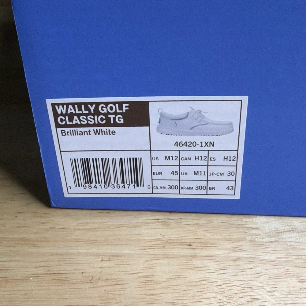 Hey Dude Wally Golf Classic TG Men's Casual Shoes White Logo Slip-On US 12